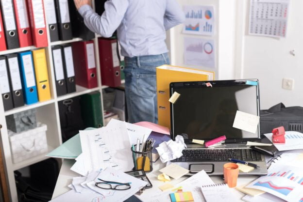 Cluttered office space